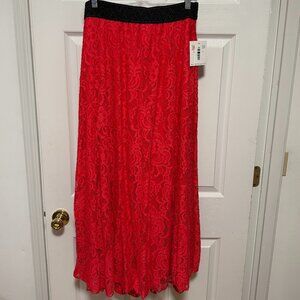 New LuLaRoe Long Lucy Scarlet Red Layered Lace Maxi Skirt Vampire Goth Medium